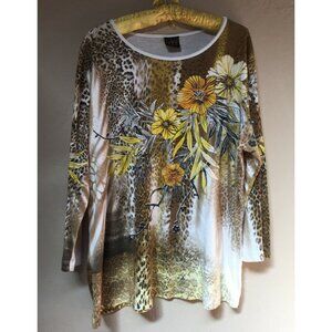 Katina Marie 3XL Cotton 3/4 Sleeve Scoop Neck Top Floral Animal Print Casual